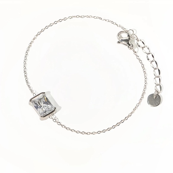 Waterproof Silver Solitaire Bracelet*Tennis Baguette Emerald Cut Diamond*JD - Picture 2 of 4